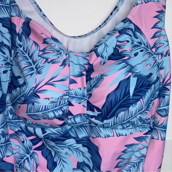 5/$25 Tropical Blue and Pink Women3XL One Piece Swimsuit Tropical Ruched - Picture 3 of 8
